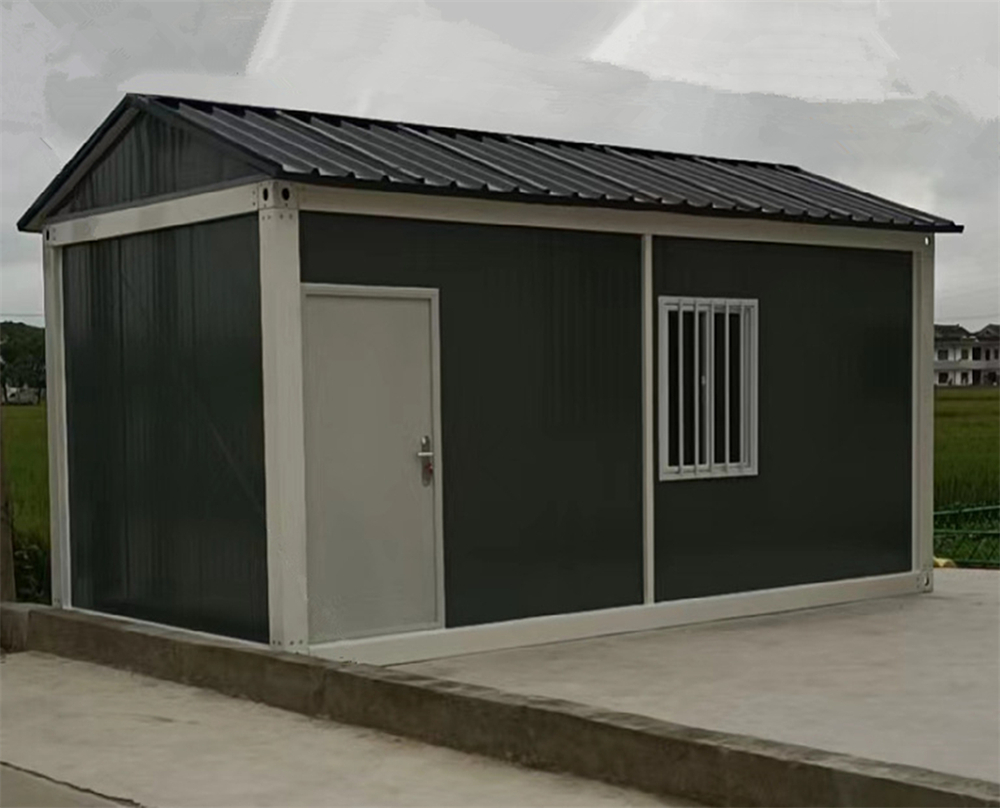 3m×6m×2.8m、三角屋根デザイン、灰色カラーのユニットハウス